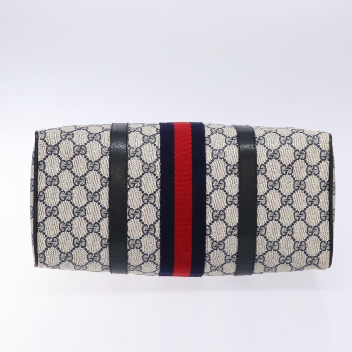 GUCCI GG Supreme Sherry Line Boston Bag PVC Navy Gold Auth ki5935