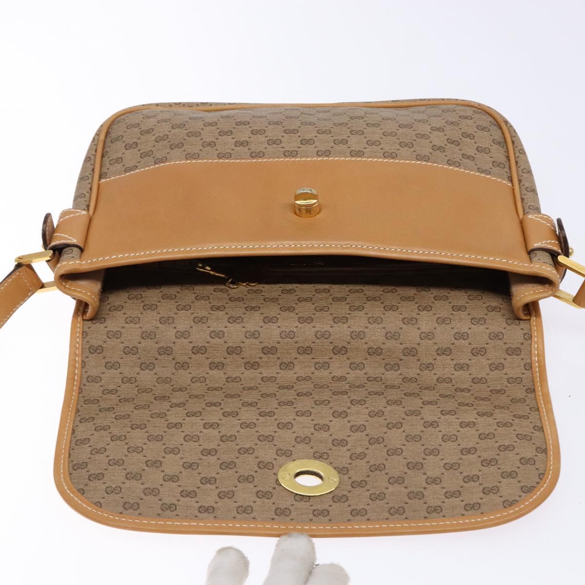 GUCCI Micro GG Supreme Shoulder Bag PVC Beige Gold Auth ki5939