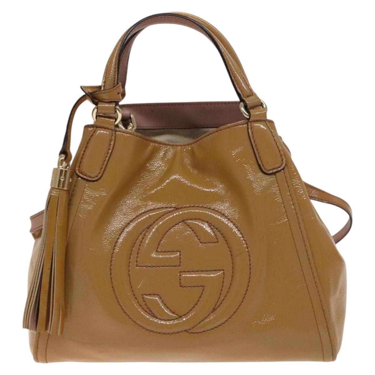GUCCI Soho Hand Bag Enamel 2way Beige Gold 336751 Auth ki5942