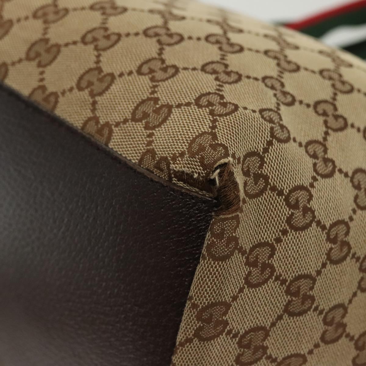 GUCCI GG Canvas Web Sherry Line Tote Bag Beige Green Red 131230 Auth ki5944