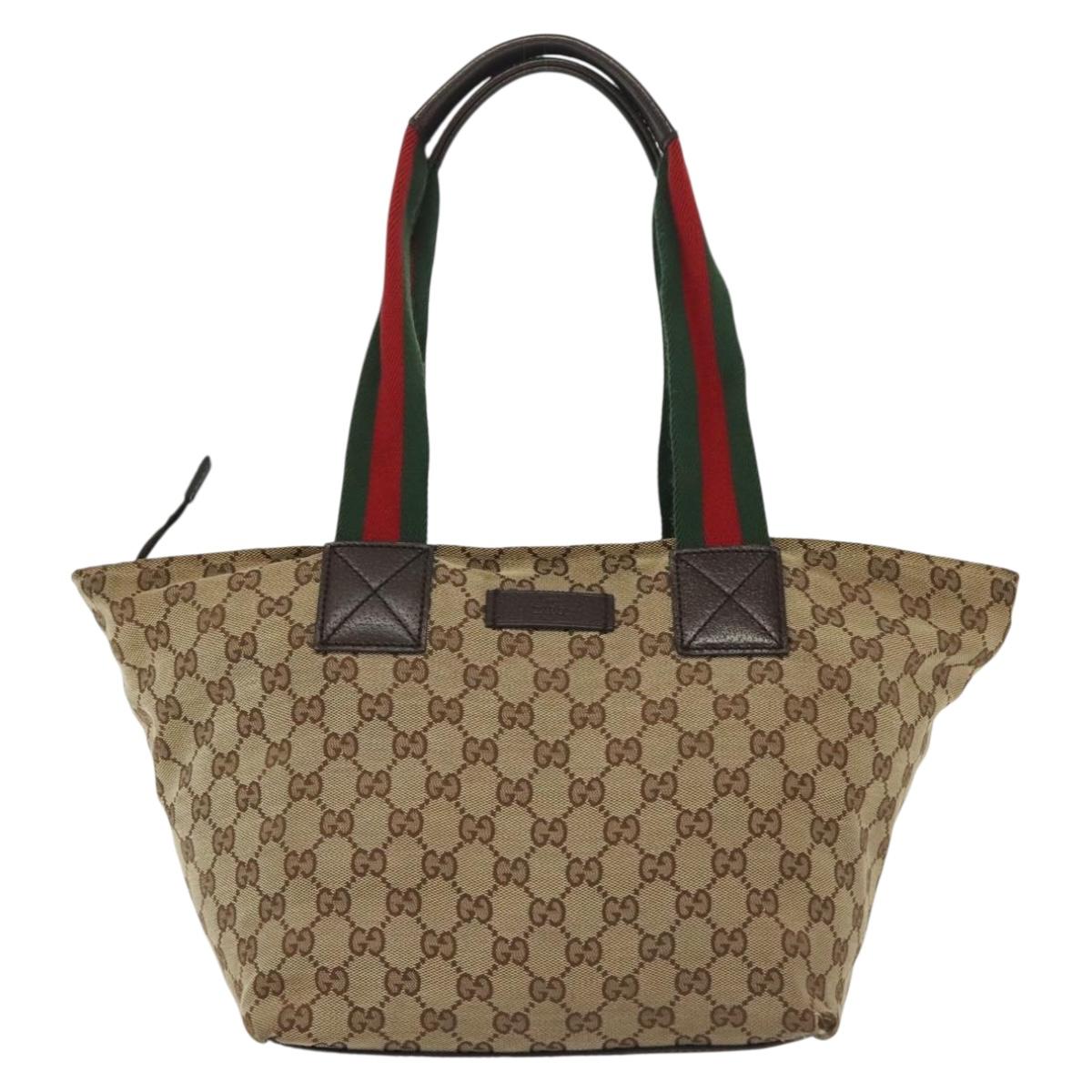GUCCI GG Canvas Web Sherry Line Tote Bag Beige Green Red 131230 Auth ki5944