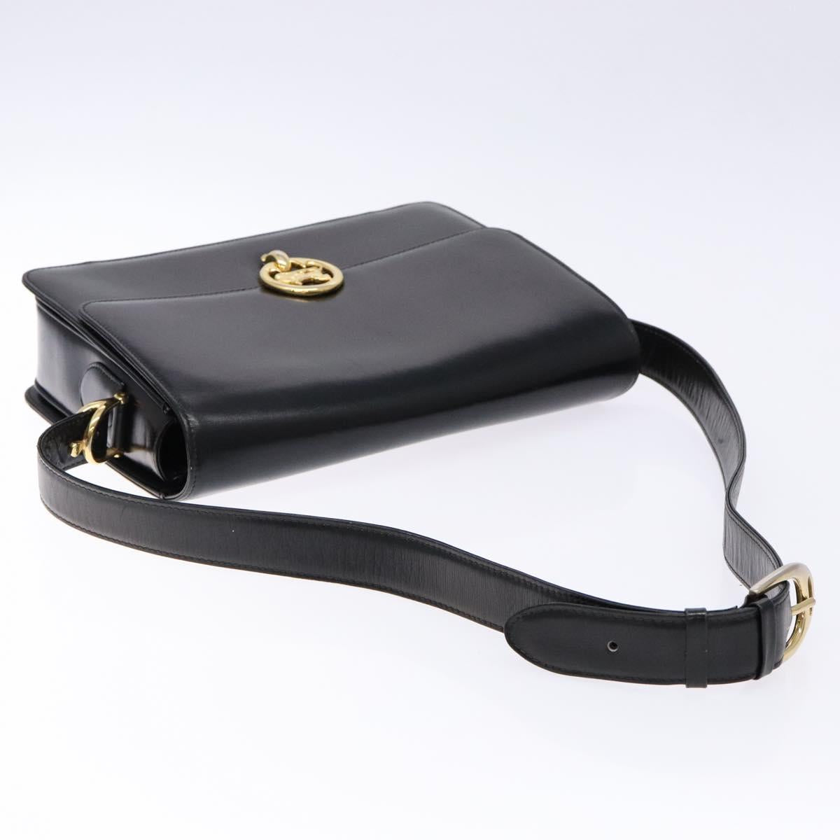 CELINE Horse Carriage Shoulder Bag Leather Black Gold Auth ki5948