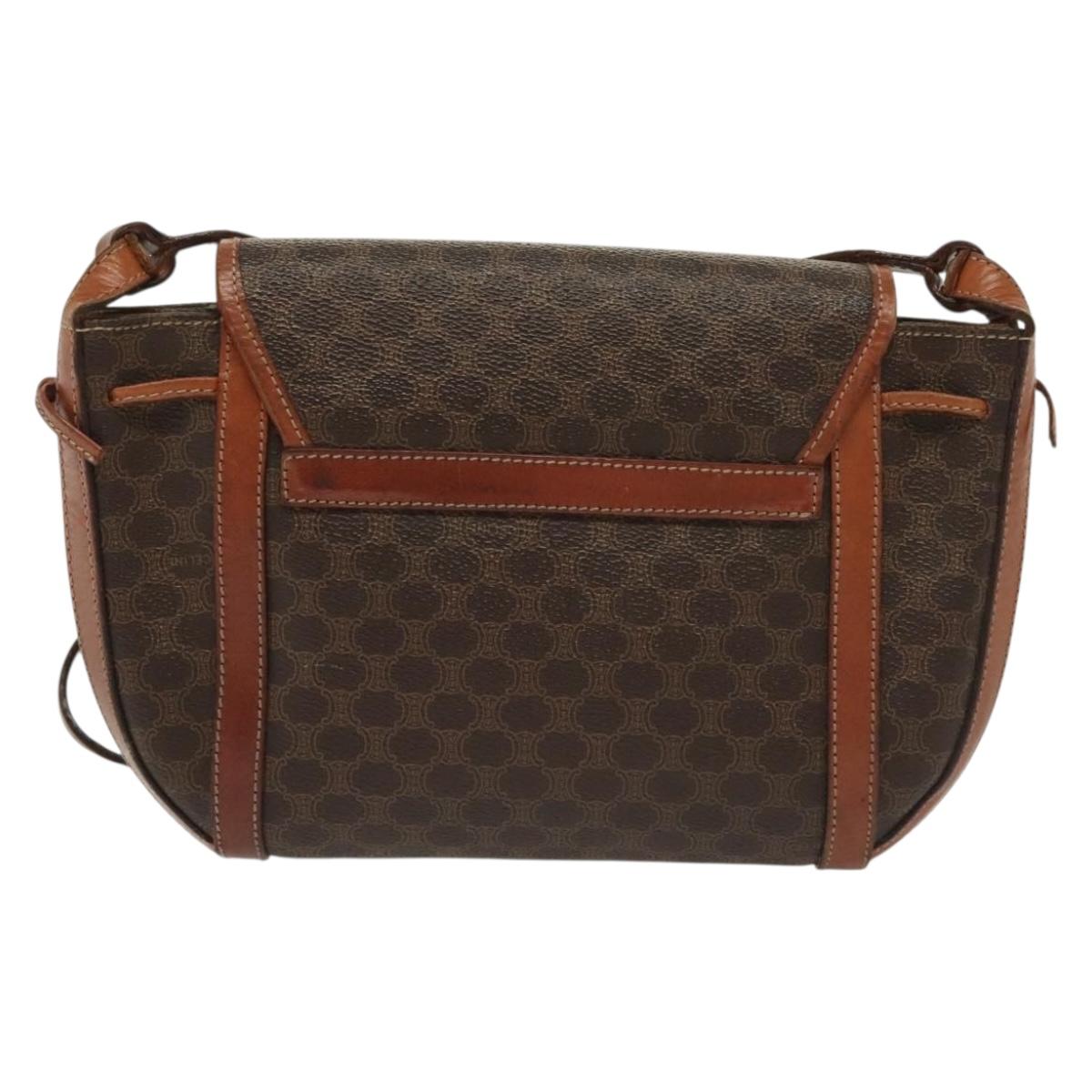 CELINE Macadam Canvas Shoulder Bag PVC Leather Brown Gold Auth ki5951