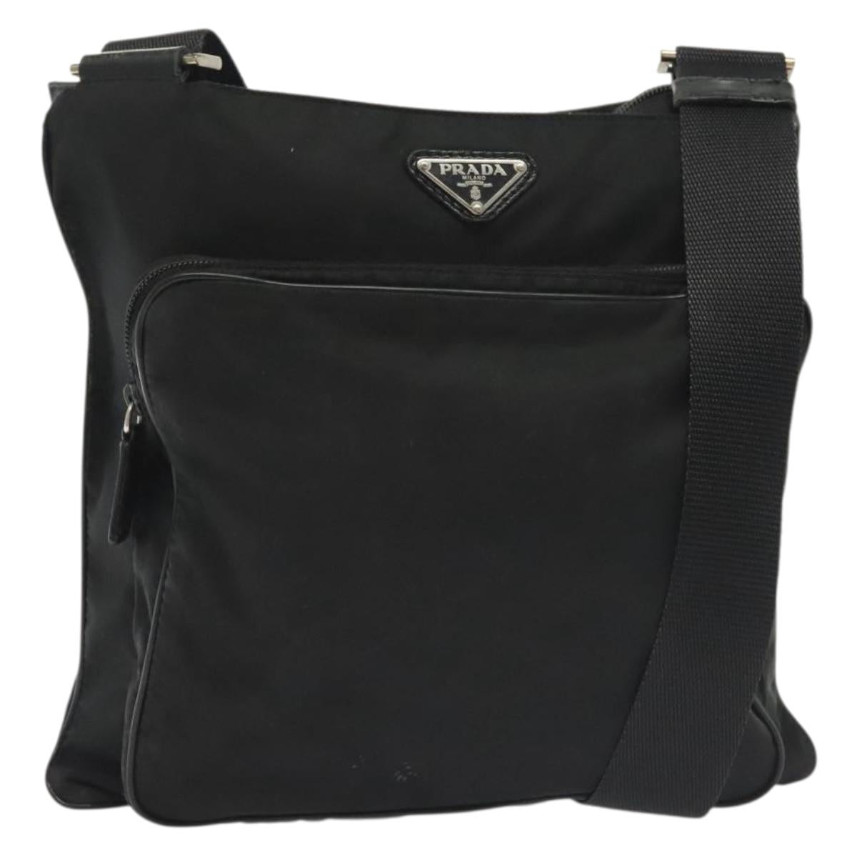 PRADA Shoulder Bag Nylon Black Silver Auth ki5954