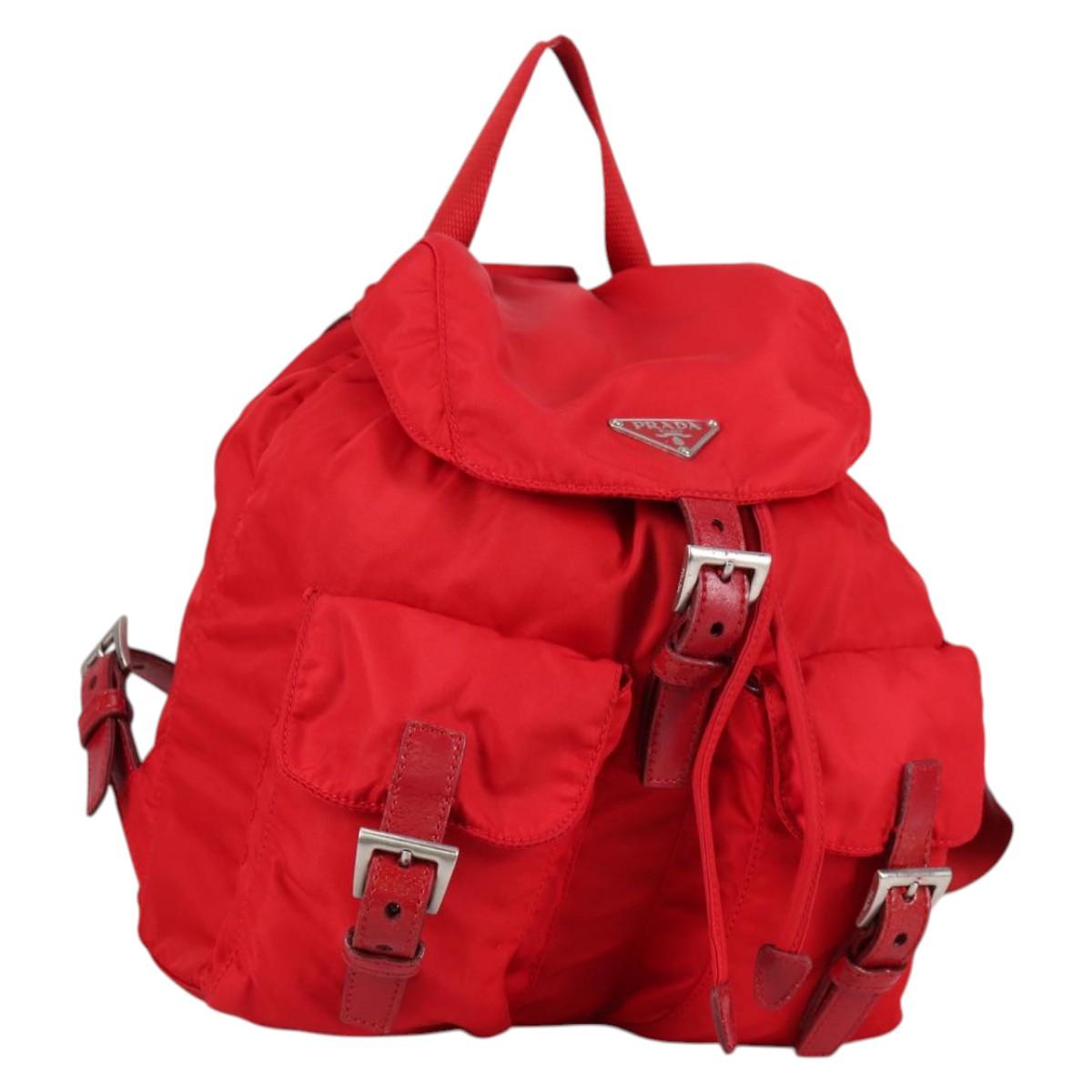 PRADA Backpack Nylon Silver Red Auth ki5955