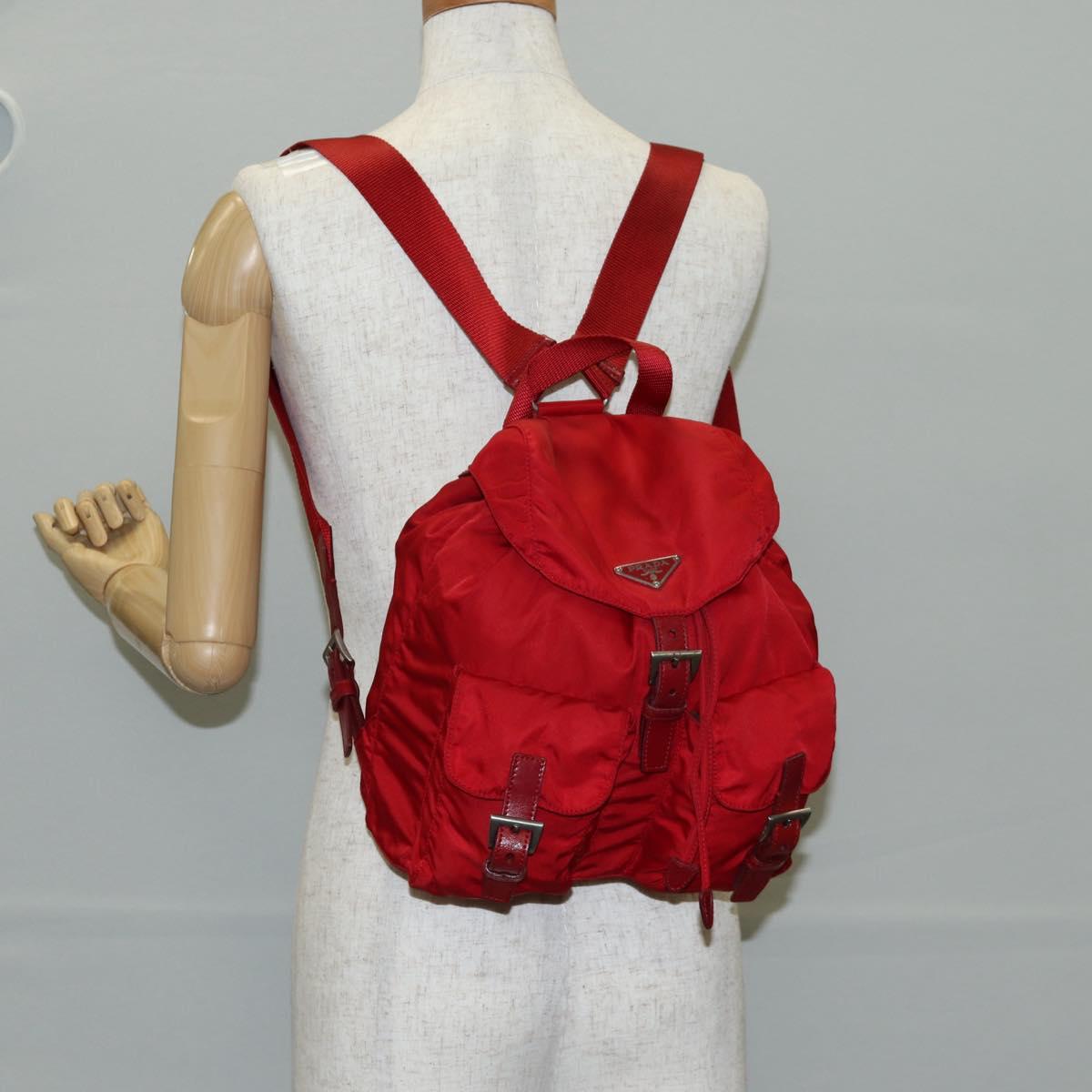 PRADA Backpack Nylon Silver Red Auth ki5955