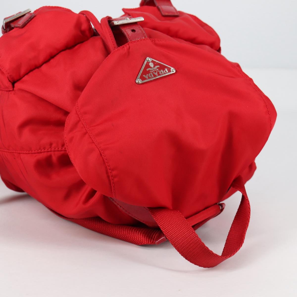PRADA Backpack Nylon Silver Red Auth ki5955