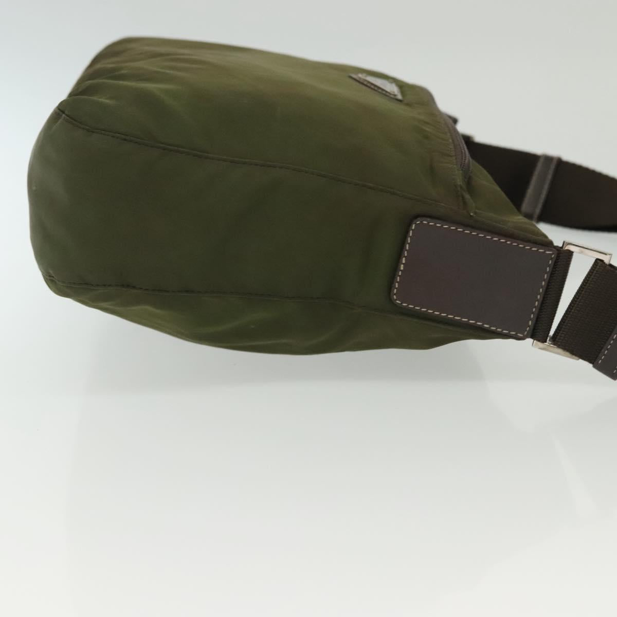 PRADA Shoulder Bag Nylon Khaki Silver Auth ki5956