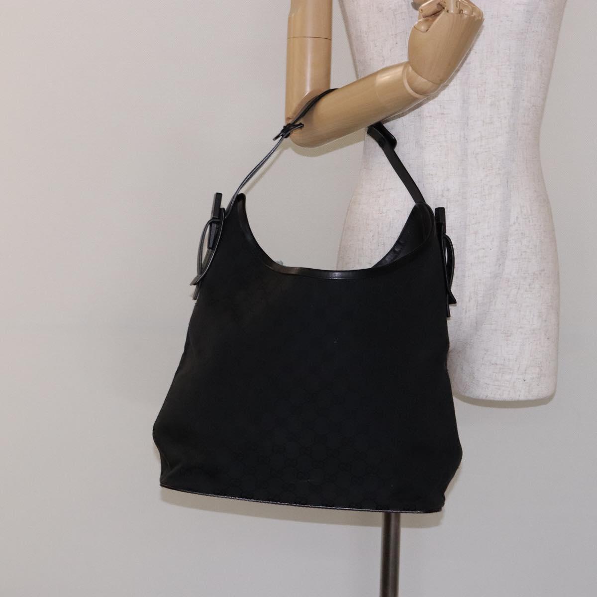 GUCCI GG Canvas Shoulder Bag Black Silver 106242 Auth ki5969