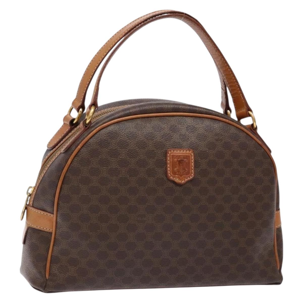 CELINE Macadam Canvas Hand Bag PVC Leather Brown Gold Auth ki5970
