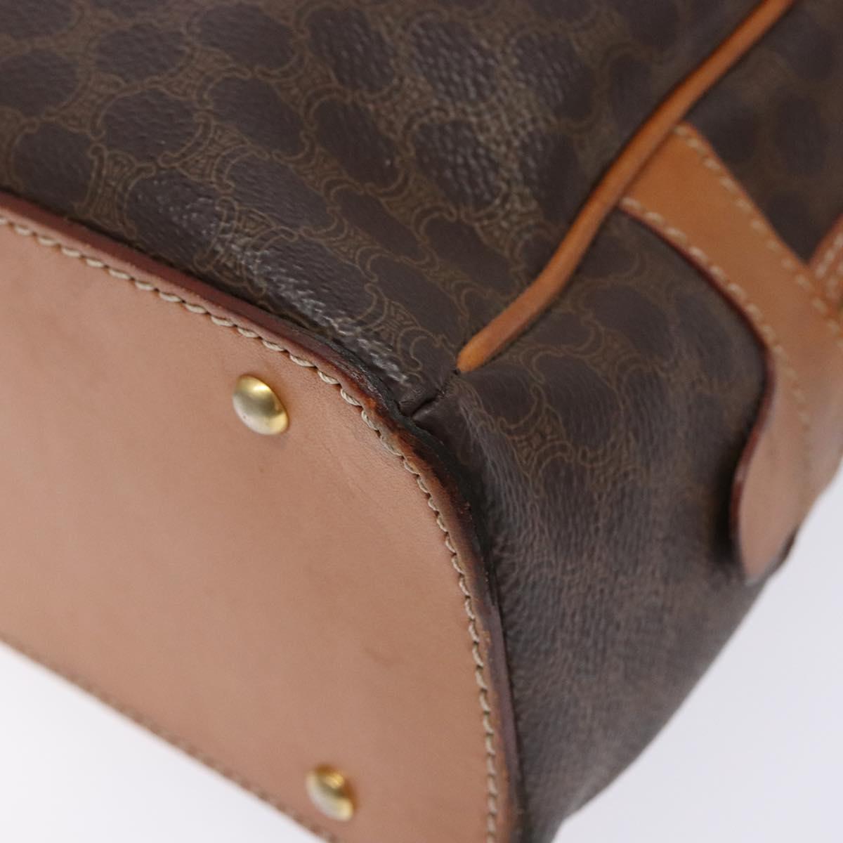 CELINE Macadam Canvas Hand Bag PVC Leather Brown Gold Auth ki5970