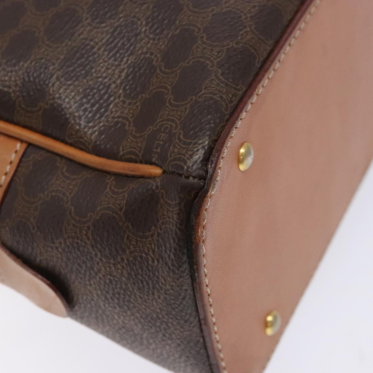 CELINE Macadam Canvas Hand Bag PVC Leather Brown Gold Auth ki5970