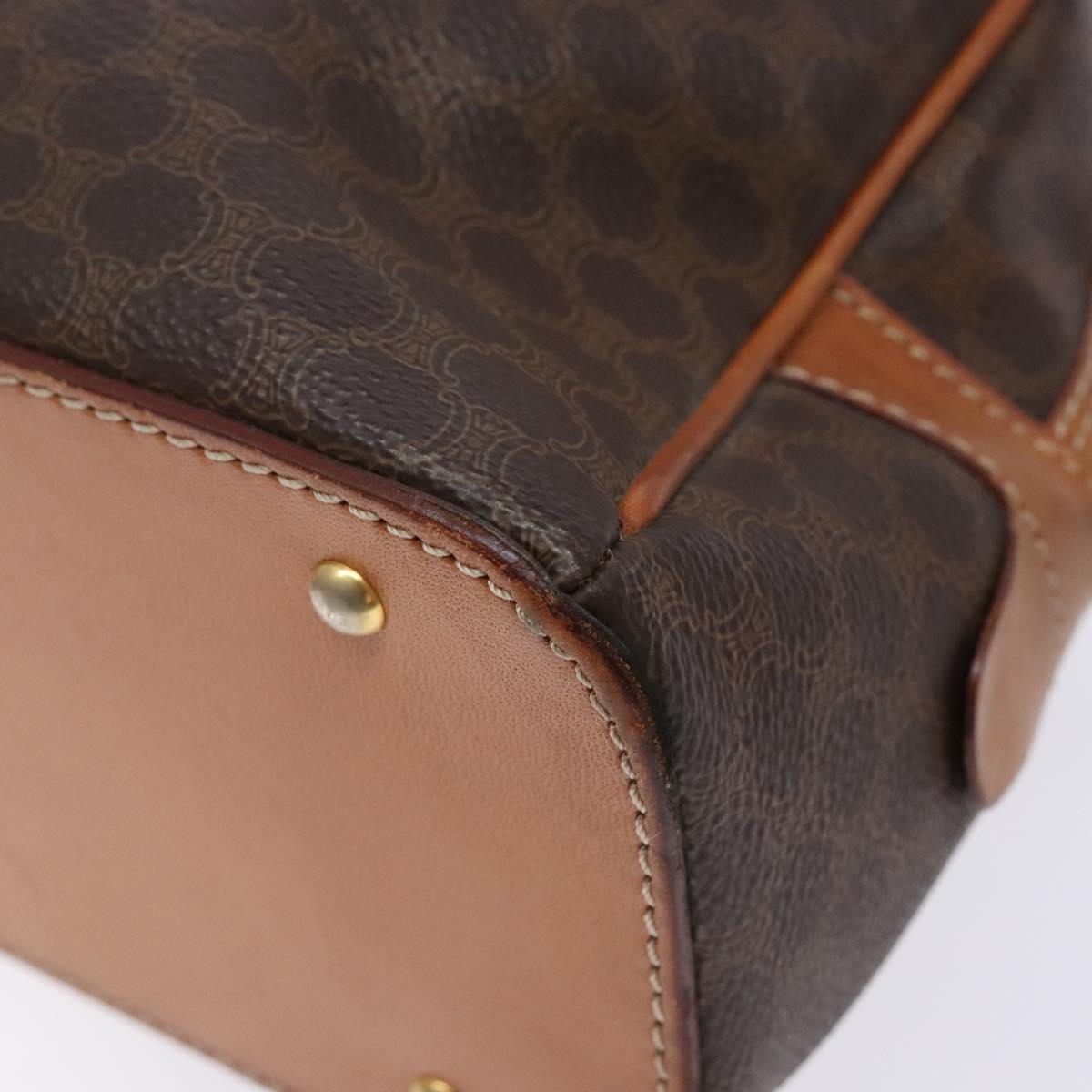CELINE Macadam Canvas Hand Bag PVC Leather Brown Gold Auth ki5970