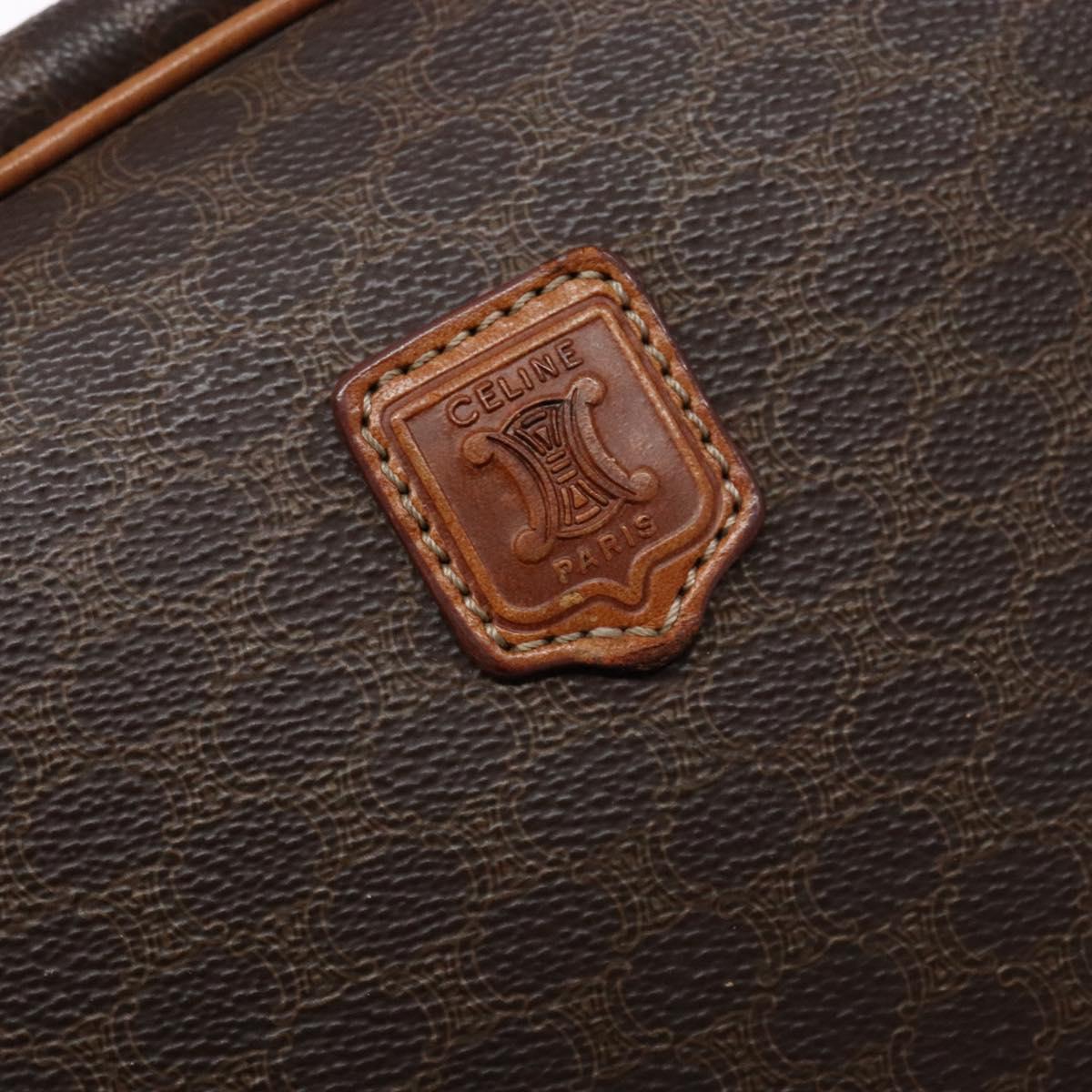 CELINE Macadam Canvas Hand Bag PVC Leather Brown Gold Auth ki5970