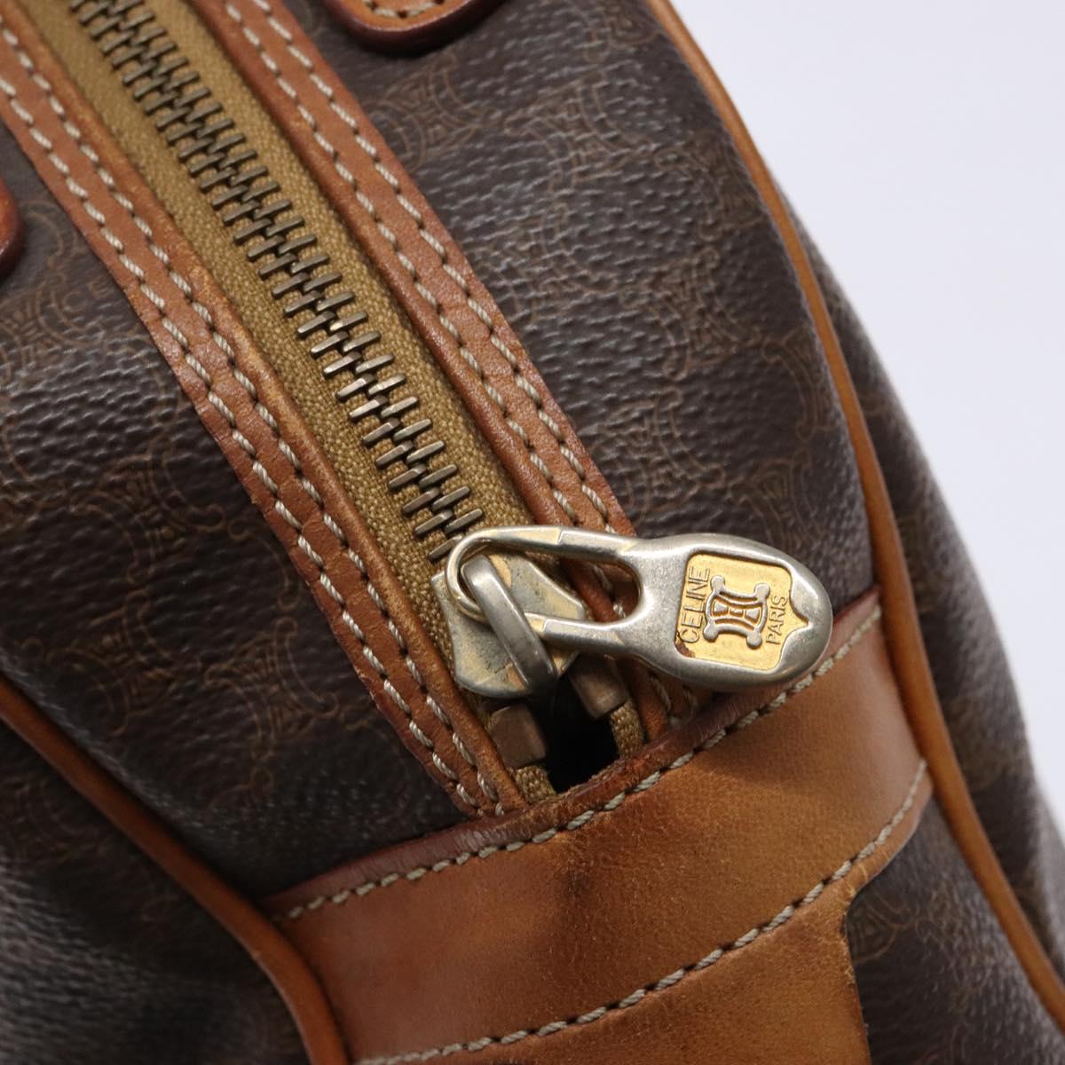 CELINE Macadam Canvas Hand Bag PVC Leather Brown Gold Auth ki5970