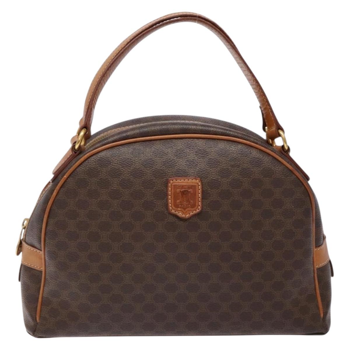 CELINE Macadam Canvas Hand Bag PVC Leather Brown Gold Auth ki5970