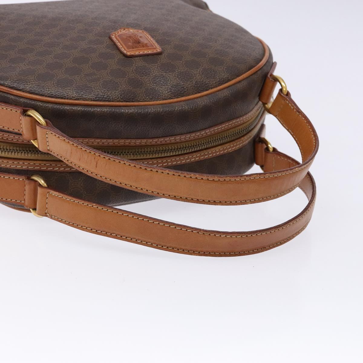 CELINE Macadam Canvas Hand Bag PVC Leather Brown Gold Auth ki5970