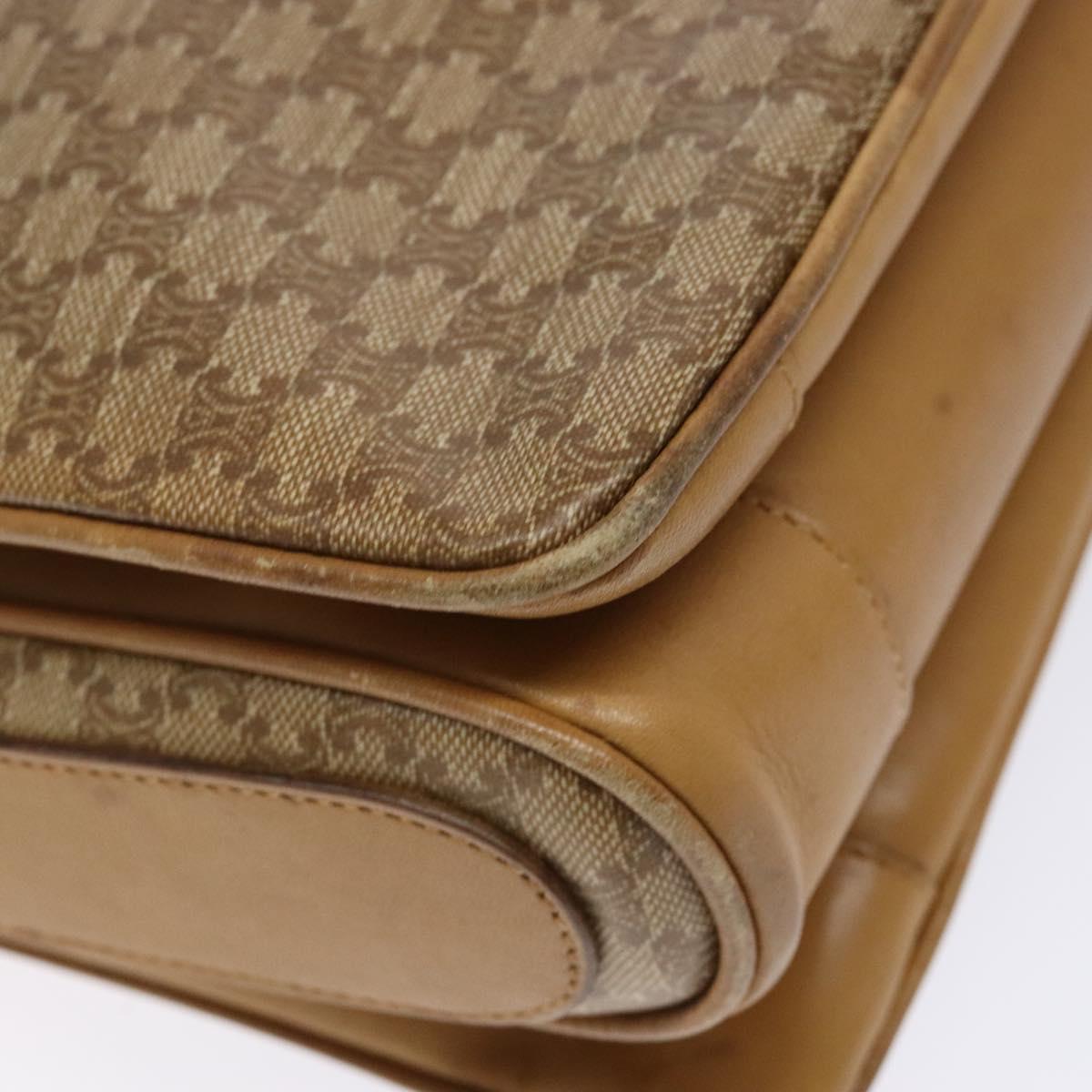 CELINE Macadam Canvas Shoulder Bag Beige Gold Auth ki5971