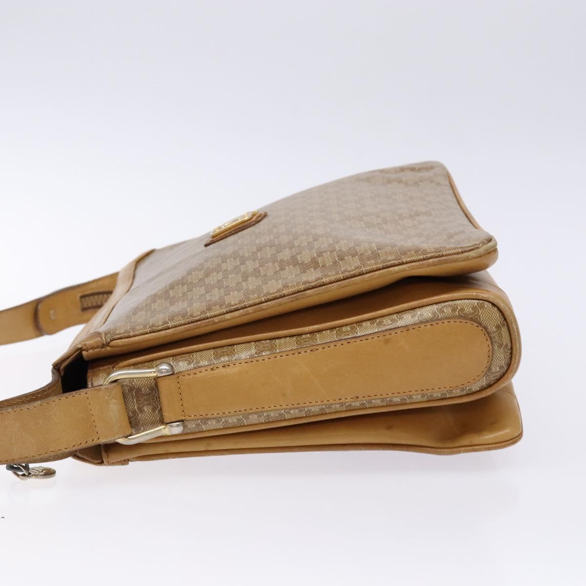 CELINE Macadam Canvas Shoulder Bag Beige Gold Auth ki5971