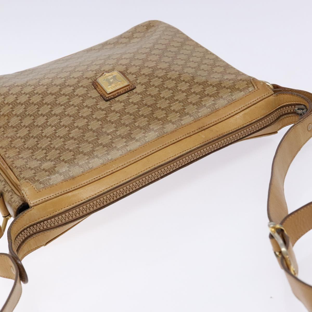 CELINE Macadam Canvas Shoulder Bag Beige Gold Auth ki5971