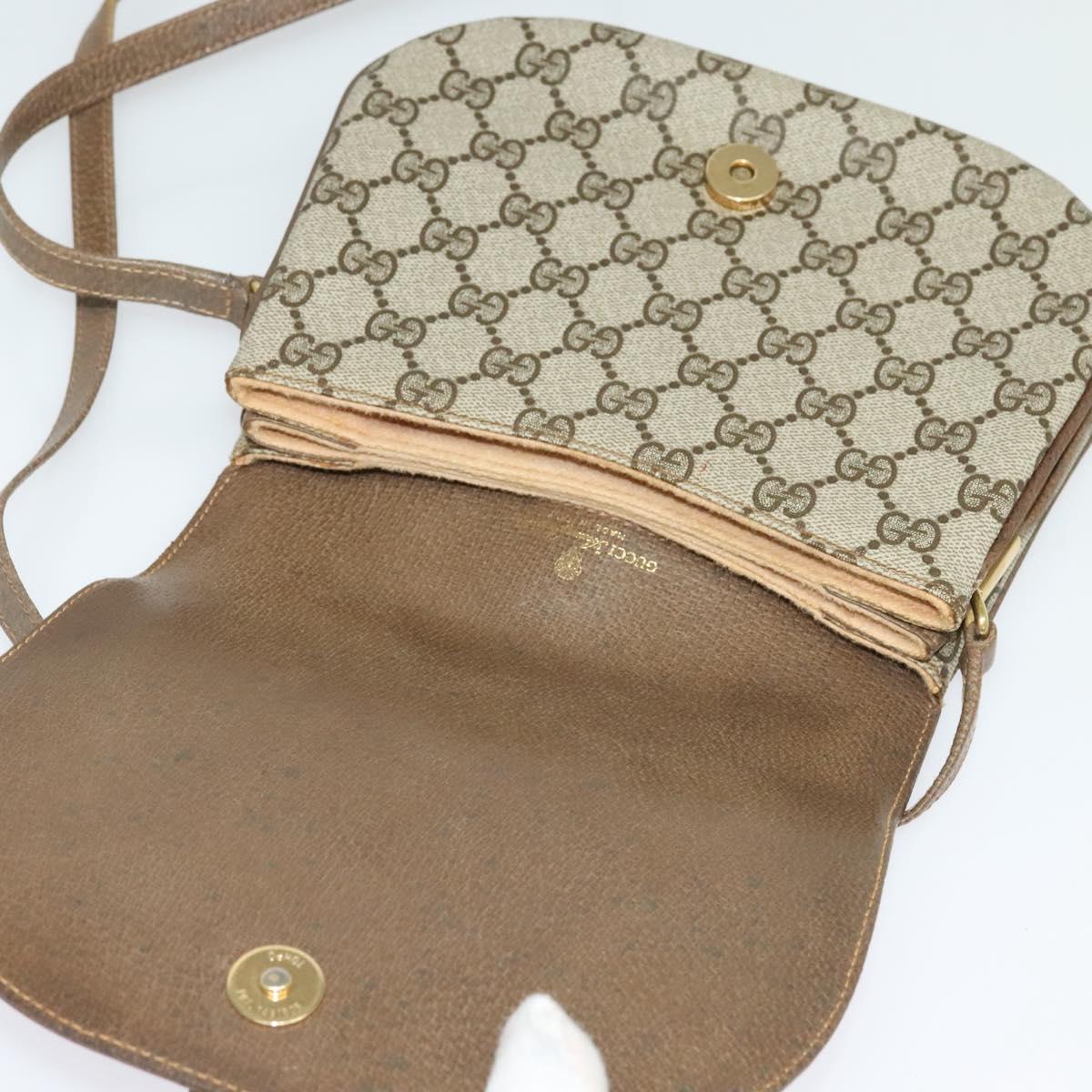 GUCCI GG Supreme Shoulder Bag PVC Beige Gold Auth ki5972