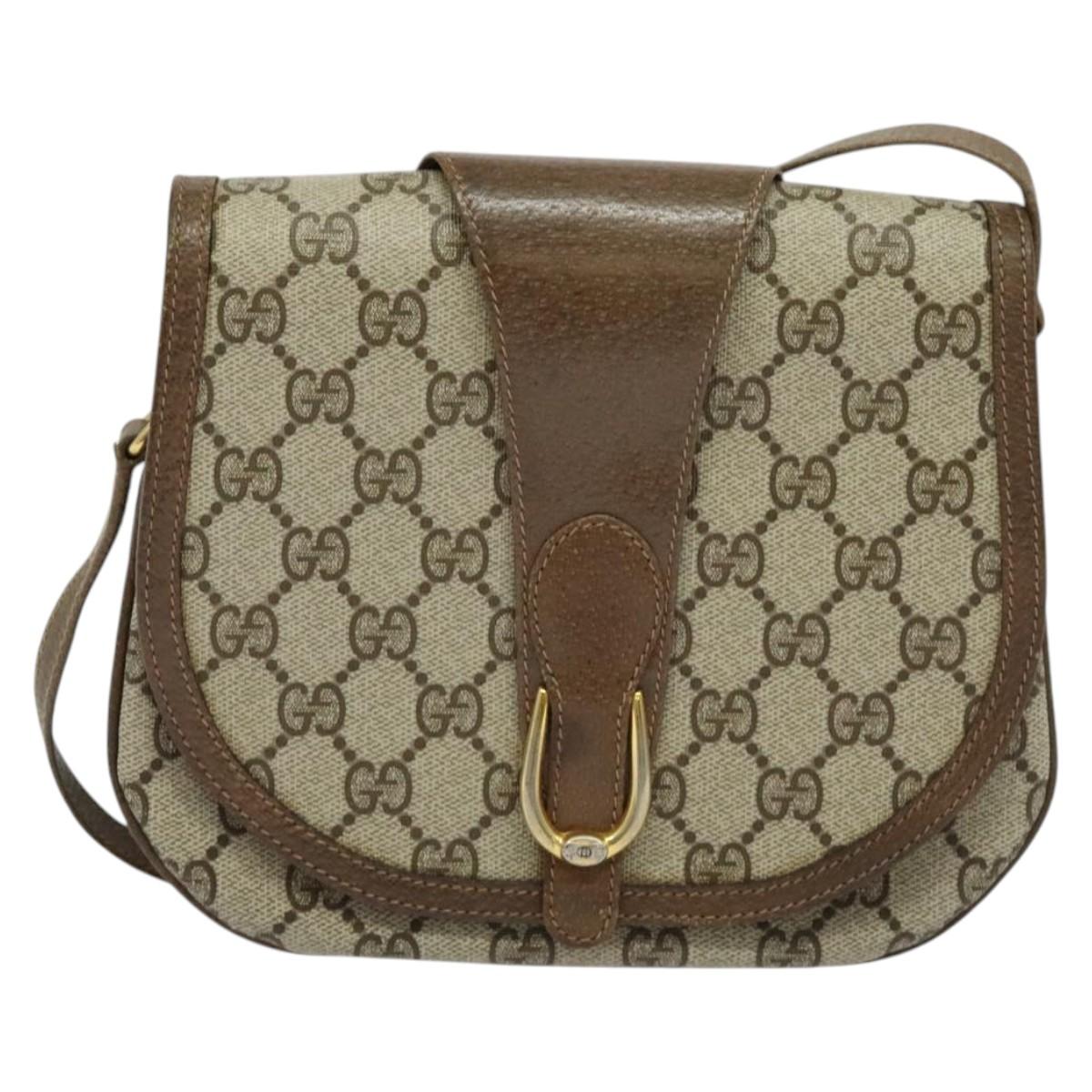 GUCCI GG Supreme Shoulder Bag PVC Beige Gold Auth ki5972
