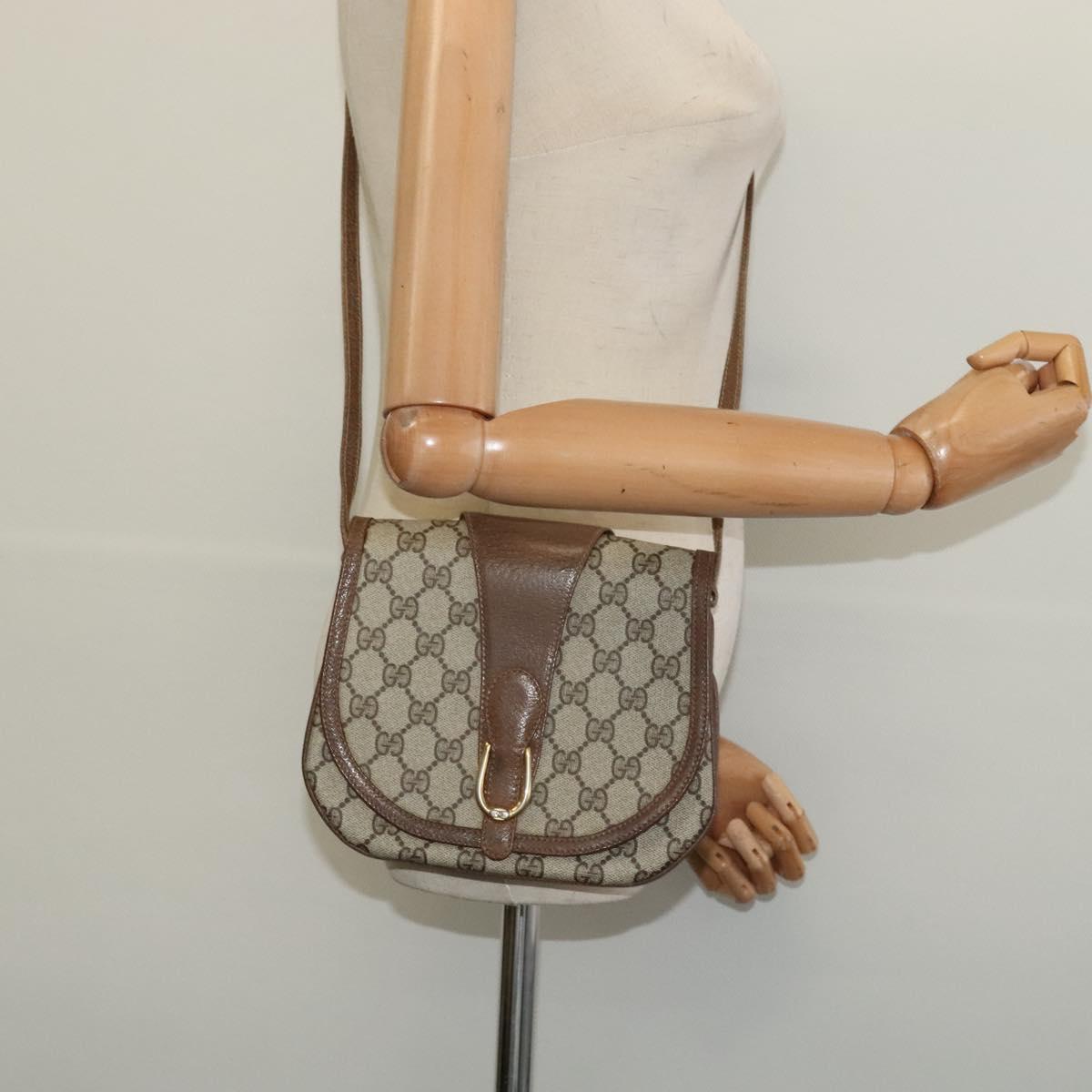GUCCI GG Supreme Shoulder Bag PVC Beige Gold Auth ki5972