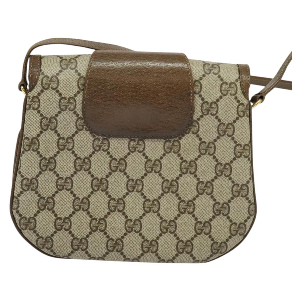 GUCCI GG Supreme Shoulder Bag PVC Beige Gold Auth ki5972
