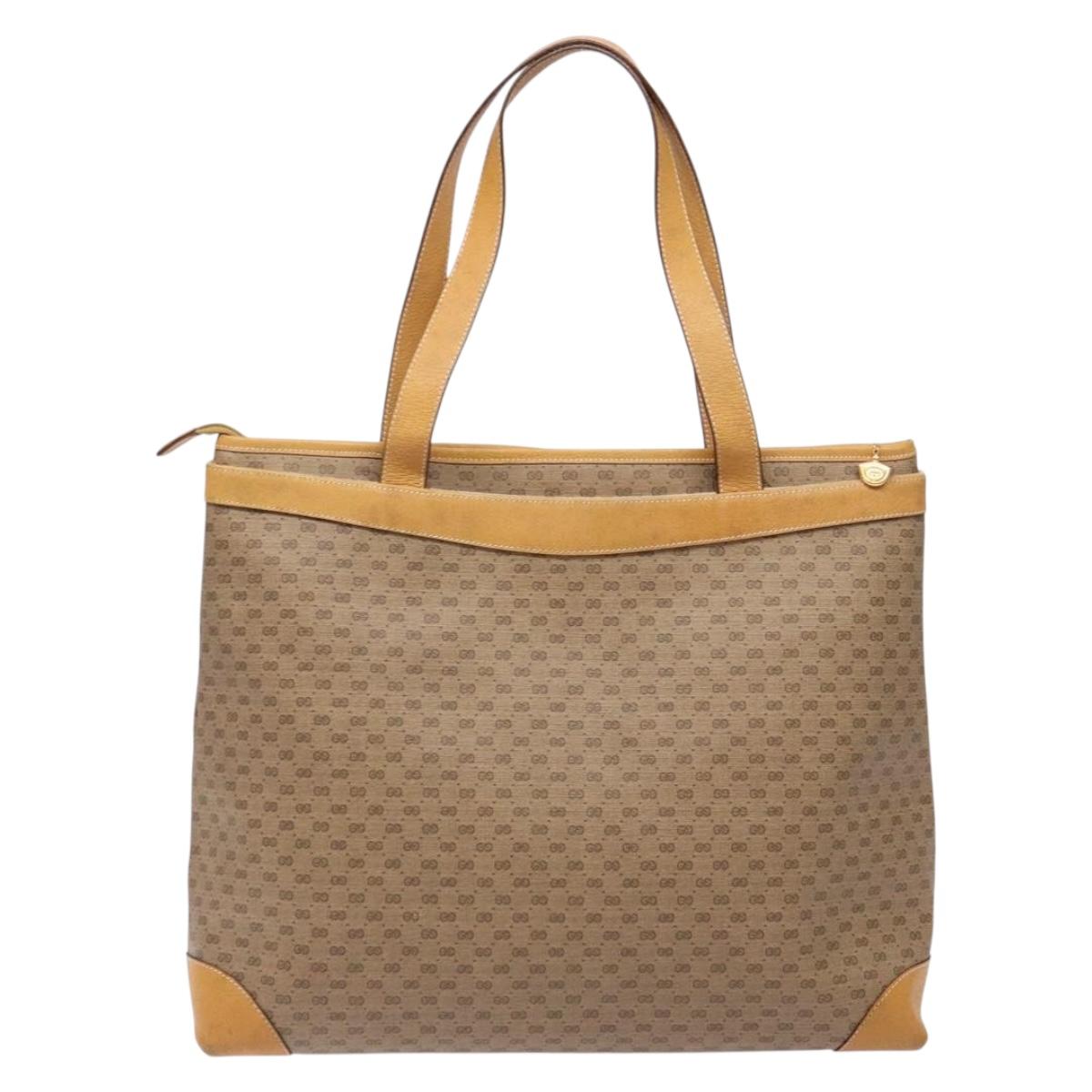 GUCCI Micro GG Supreme Tote Bag PVC Beige Gold Auth ki5973