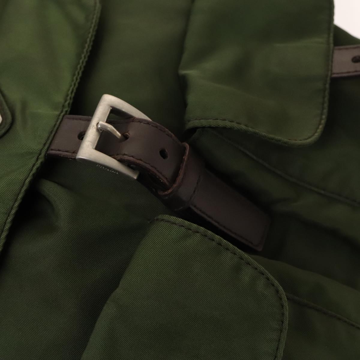 PRADA Backpack Nylon Khaki Silver Auth ki5980