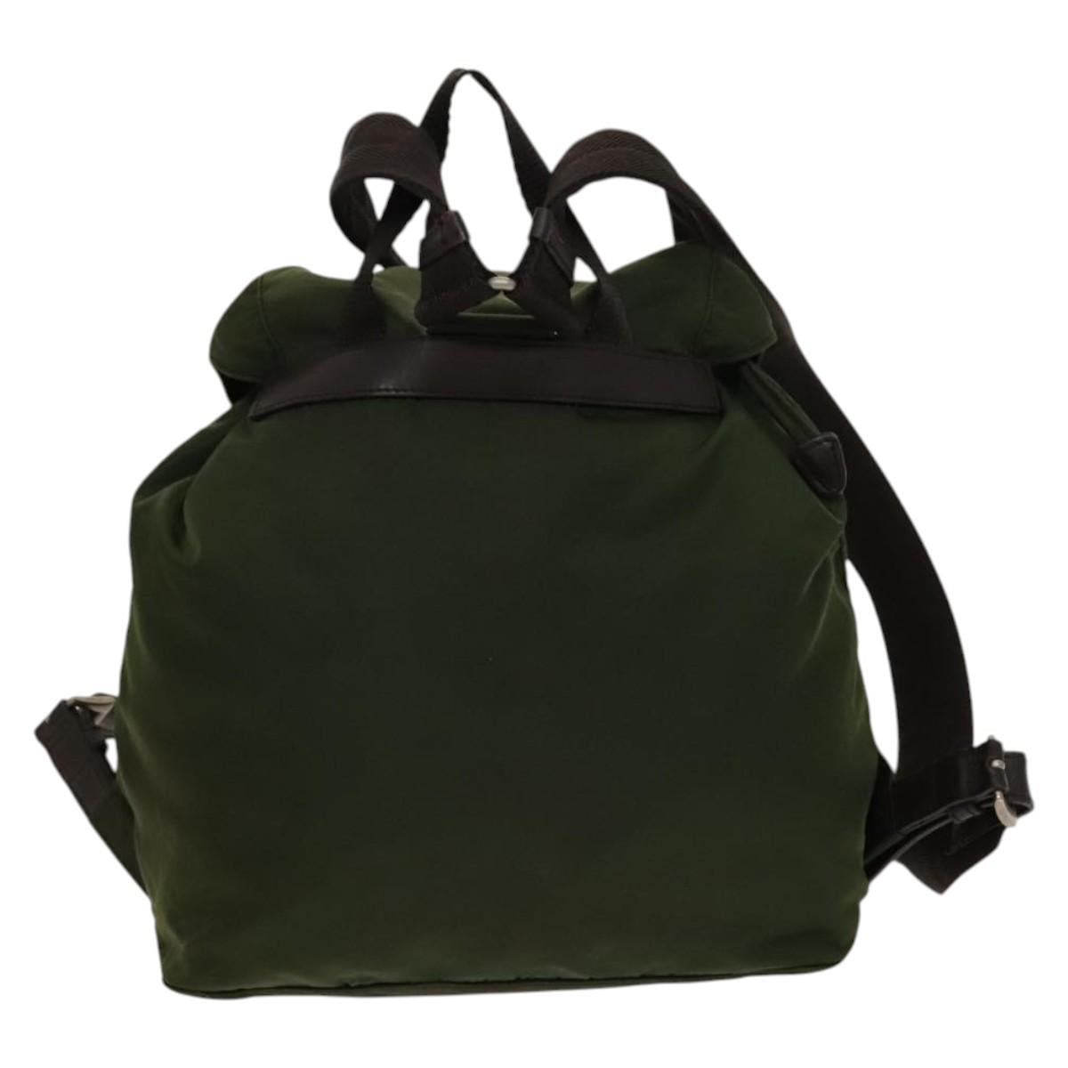 PRADA Backpack Nylon Khaki Silver Auth ki5980