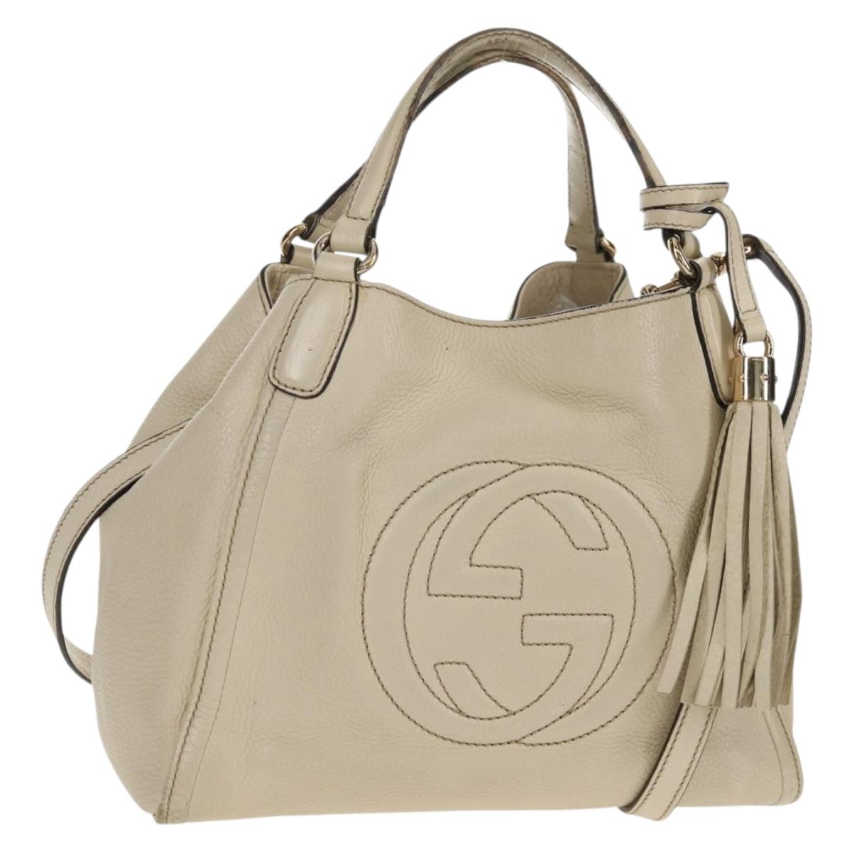 GUCCI Soho Shoulder Bag Leather 2way White Auth ki5995