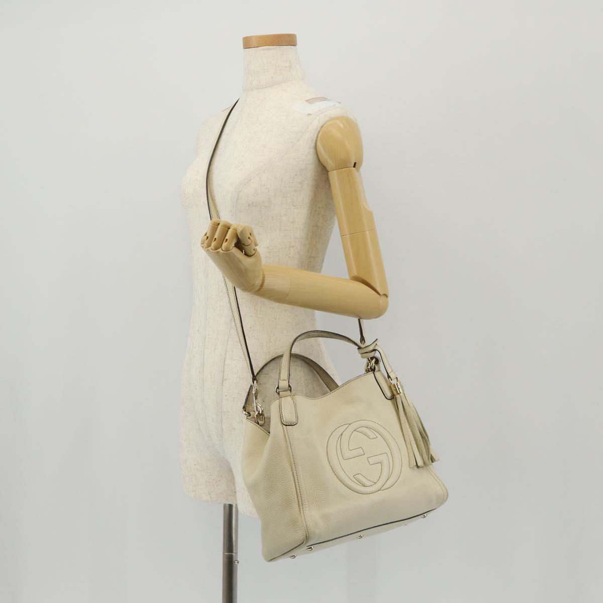 GUCCI Soho Shoulder Bag Leather 2way White Auth ki5995