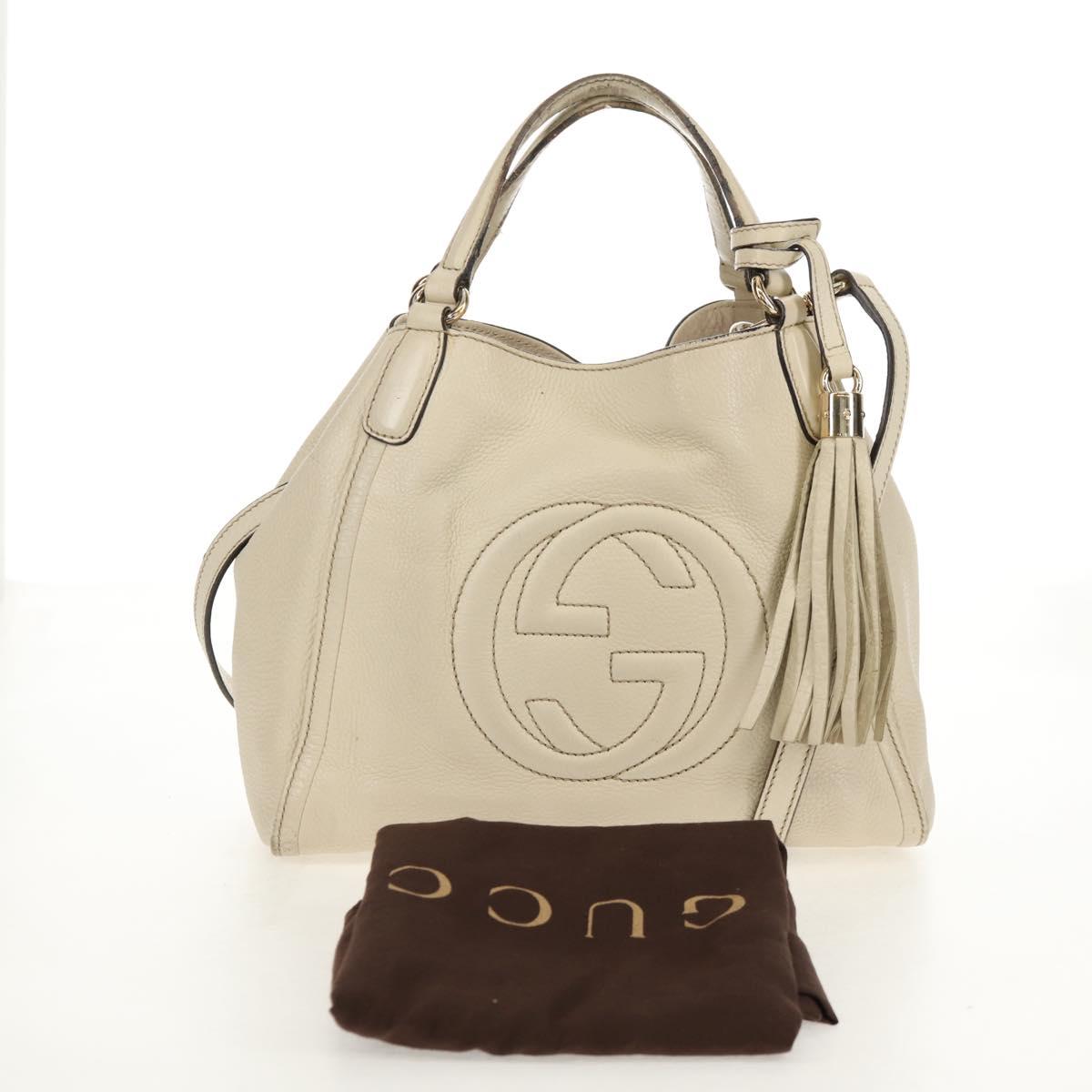 GUCCI Soho Shoulder Bag Leather 2way White Auth ki5995