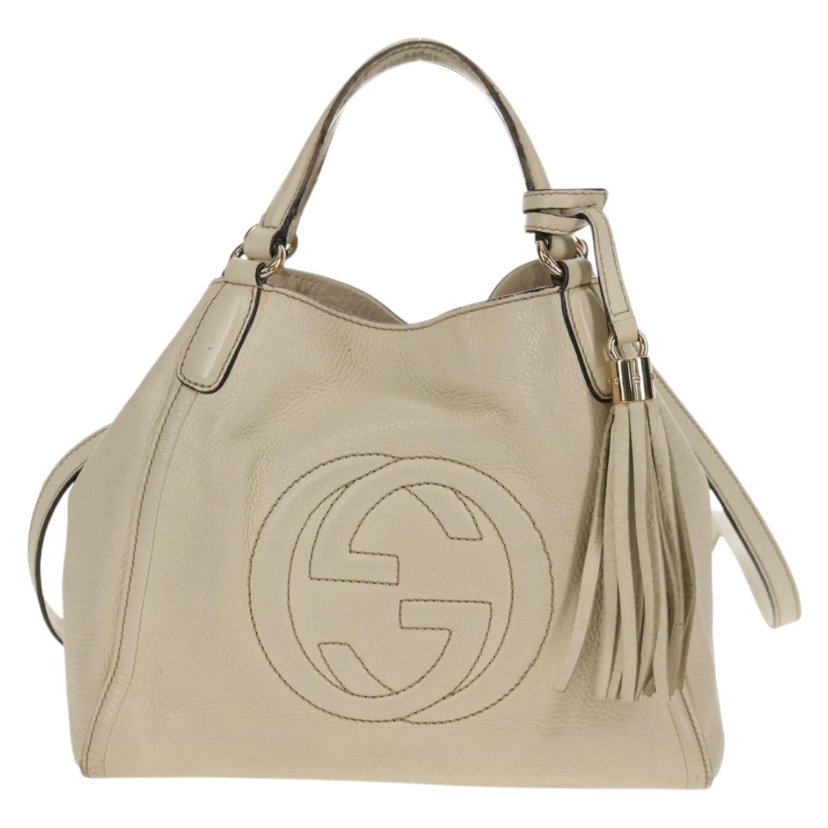 GUCCI Soho Shoulder Bag Leather 2way White Auth ki5995
