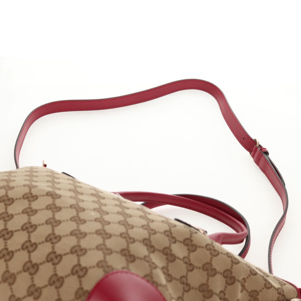 GUCCI GG Canvas Heart bit Tote Bag 2way Beige Red Auth ki5996V