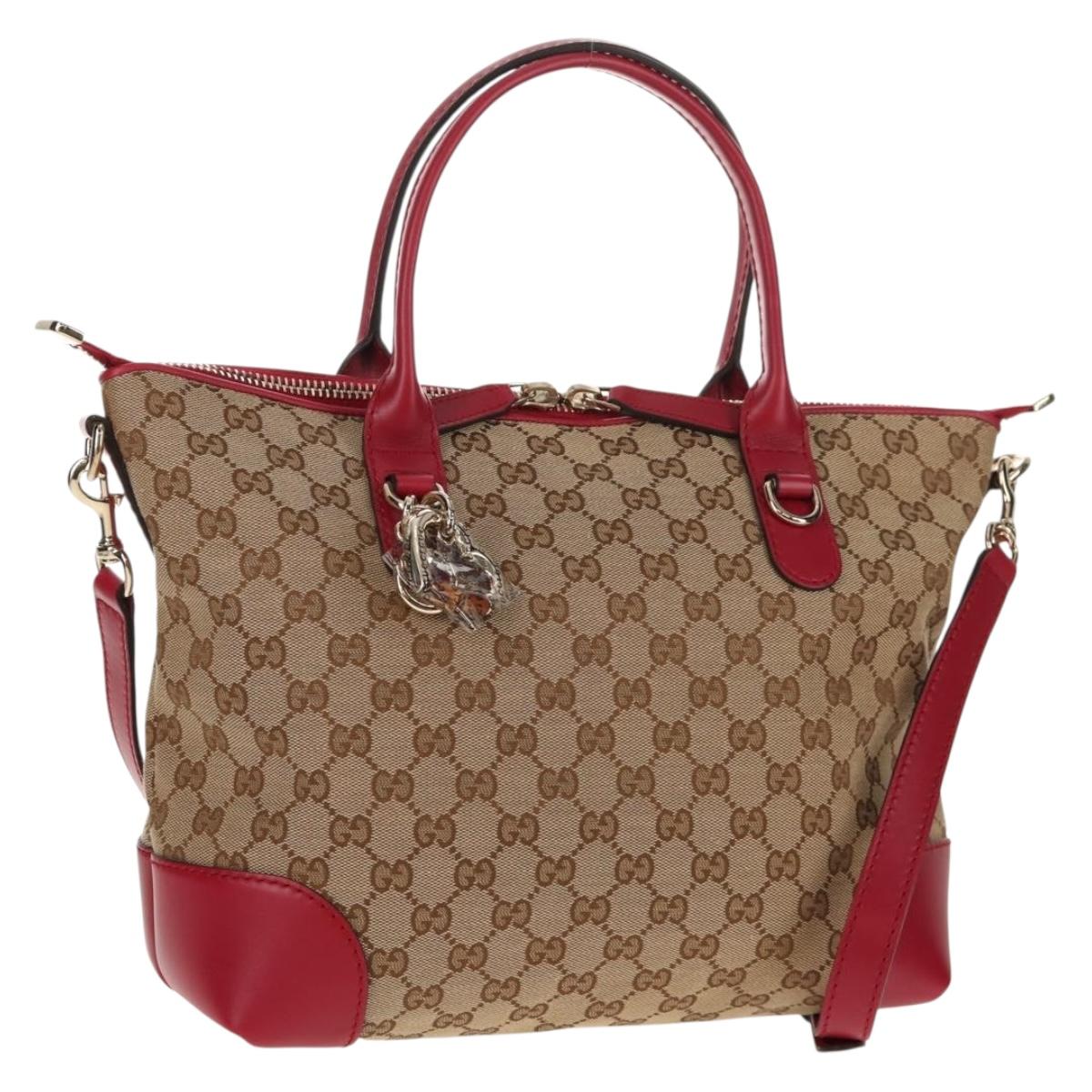 GUCCI GG Canvas Heart bit Tote Bag 2way Beige Red Auth ki5996V