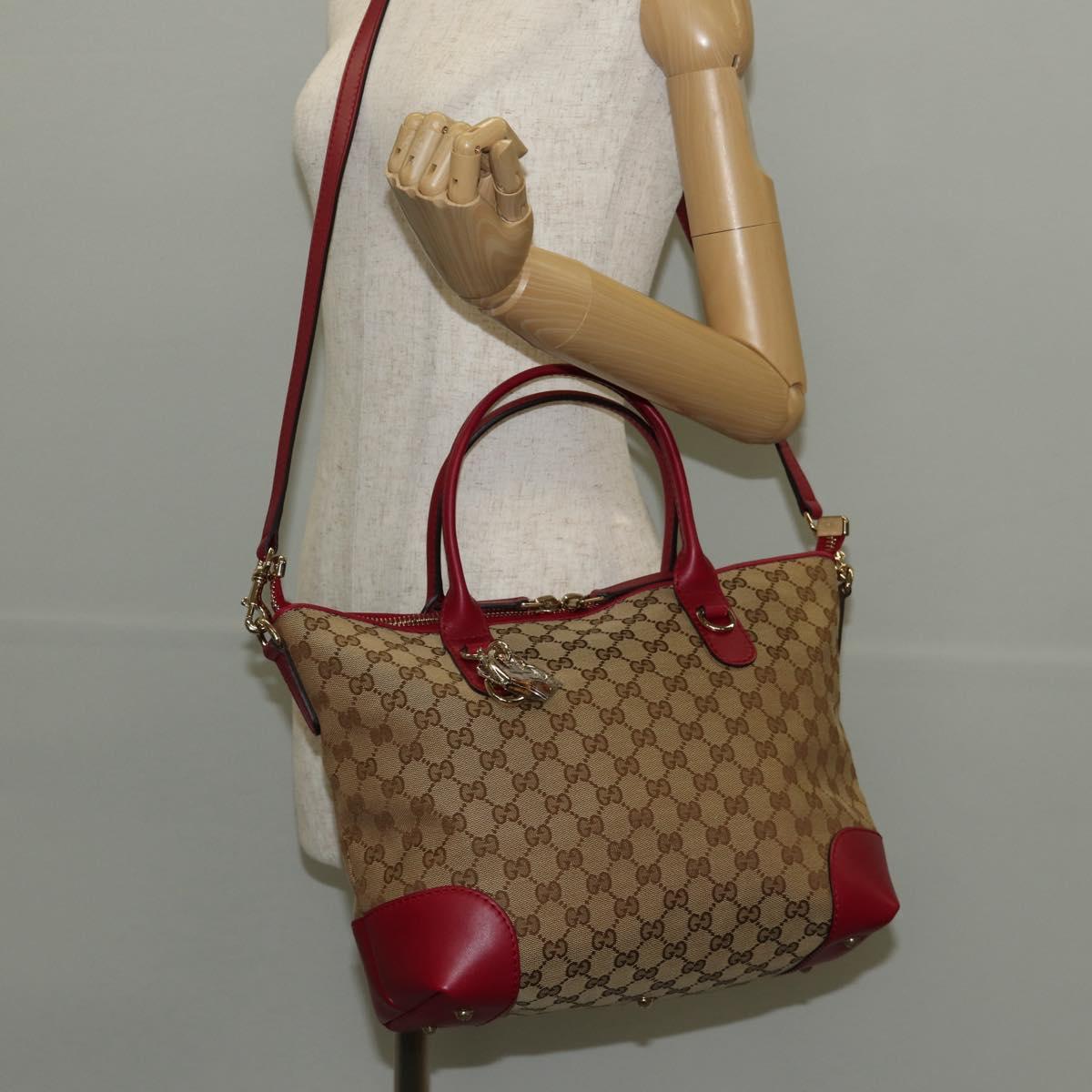 GUCCI GG Canvas Heart bit Tote Bag 2way Beige Red Auth ki5996V