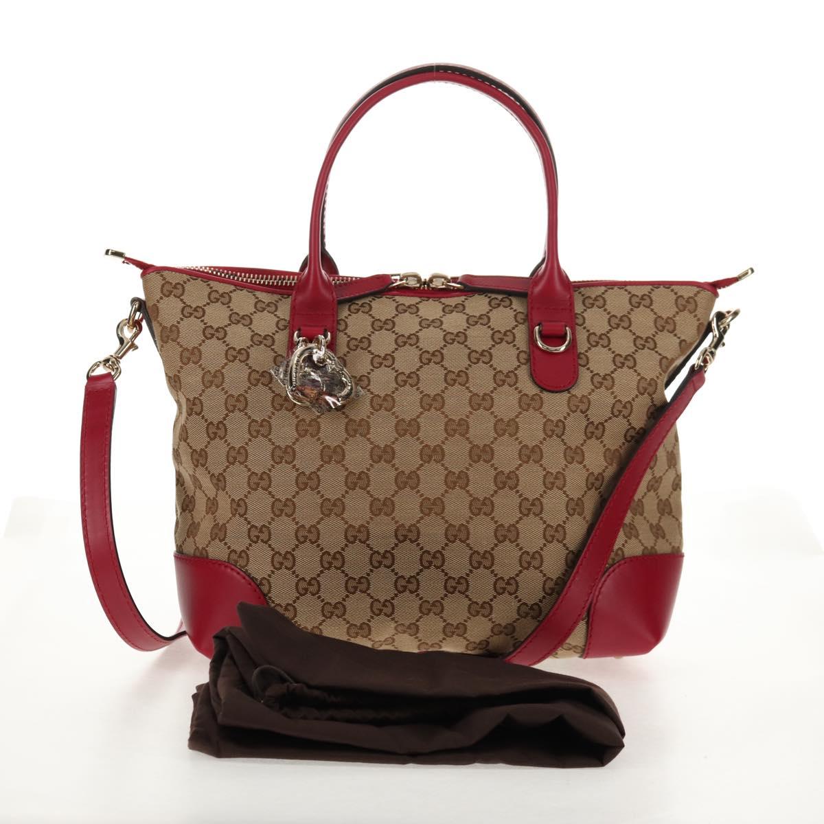GUCCI GG Canvas Heart bit Tote Bag 2way Beige Red Auth ki5996V