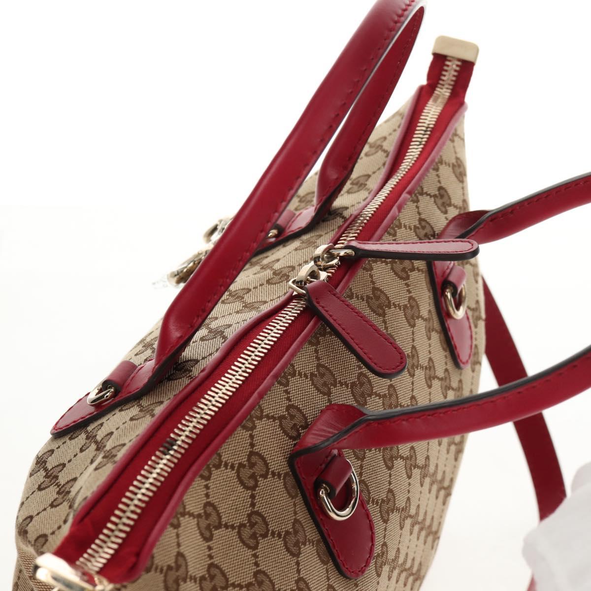GUCCI GG Canvas Heart bit Tote Bag 2way Beige Red Auth ki5996V