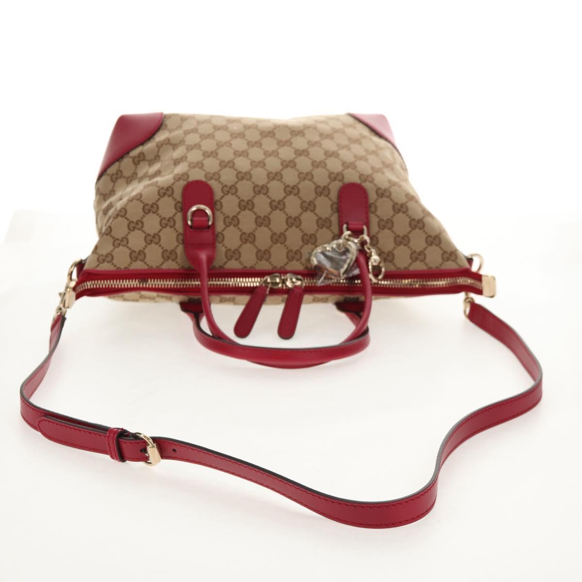GUCCI GG Canvas Heart bit Tote Bag 2way Beige Red Auth ki5996V