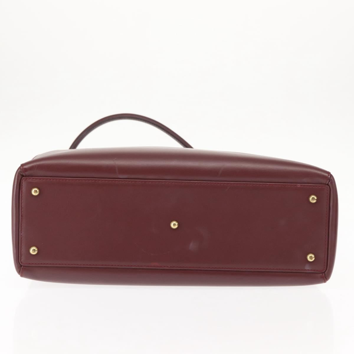 CARTIER Hand Bag Leather Bordeaux Auth ki6008