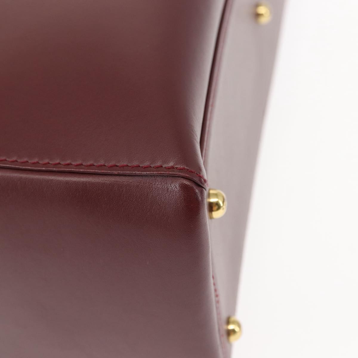 CARTIER Hand Bag Leather Bordeaux Auth ki6008