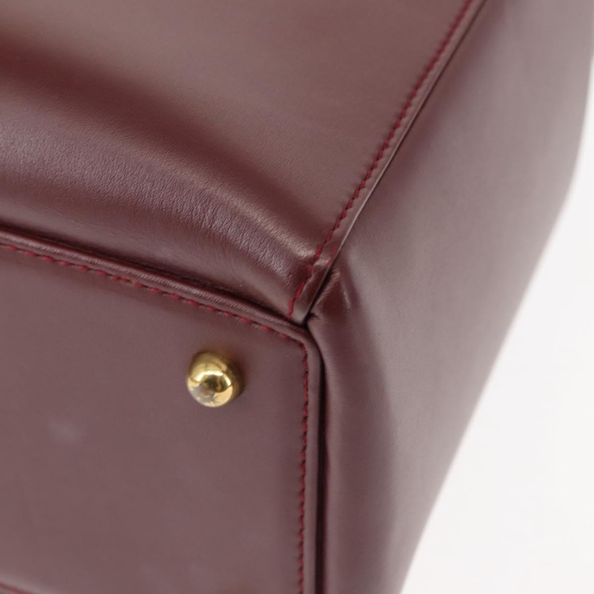 CARTIER Hand Bag Leather Bordeaux Auth ki6008