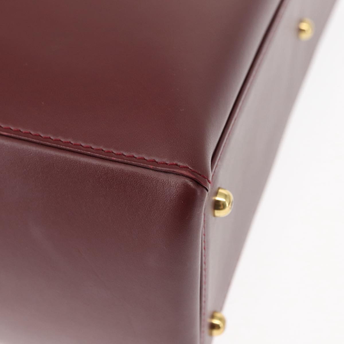 CARTIER Hand Bag Leather Bordeaux Auth ki6008