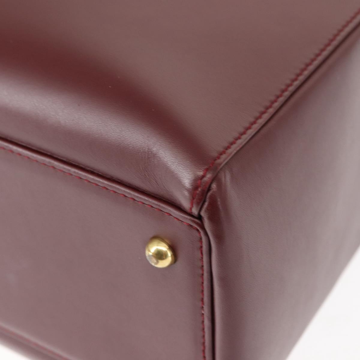 CARTIER Hand Bag Leather Bordeaux Auth ki6008