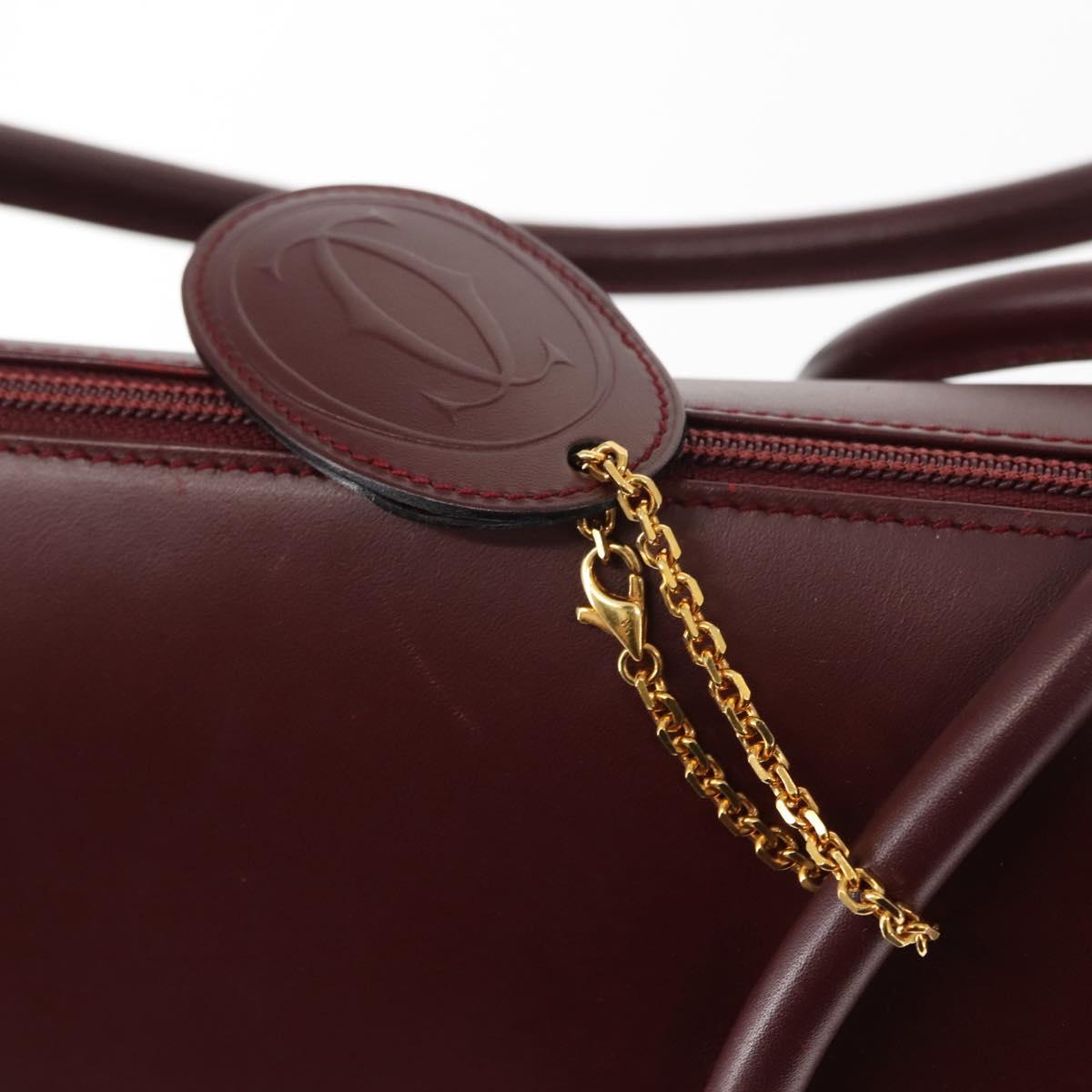 CARTIER Hand Bag Leather Bordeaux Auth ki6008