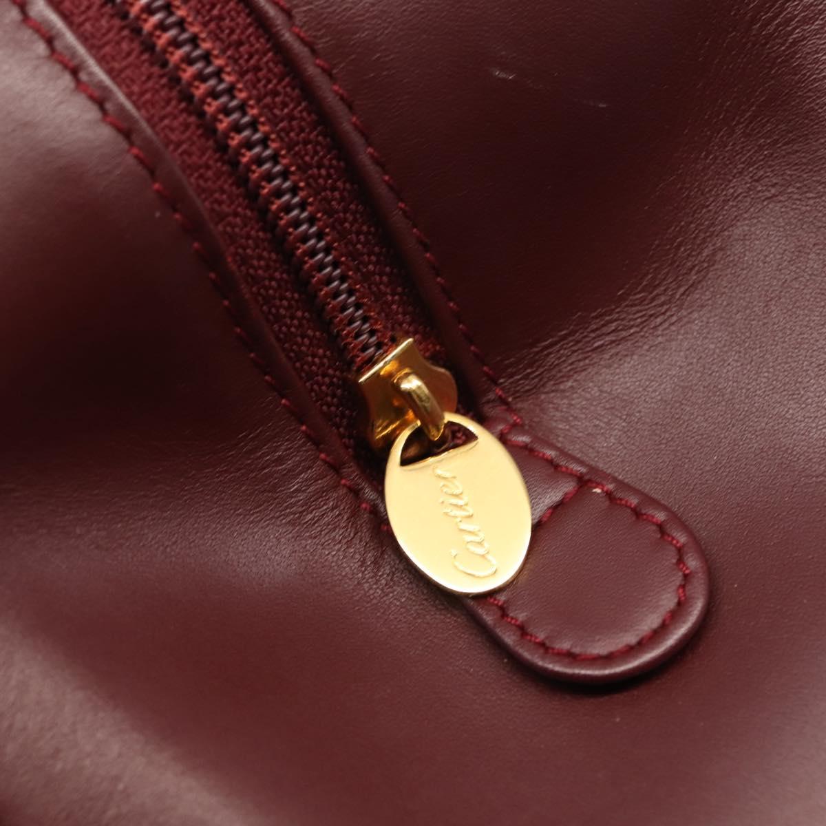 CARTIER Hand Bag Leather Bordeaux Auth ki6008