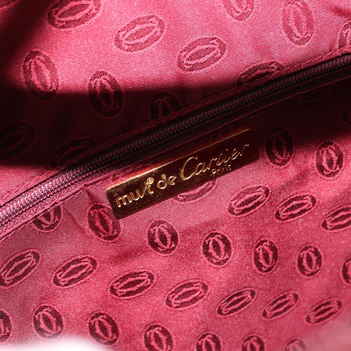 CARTIER Hand Bag Leather Bordeaux Auth ki6008