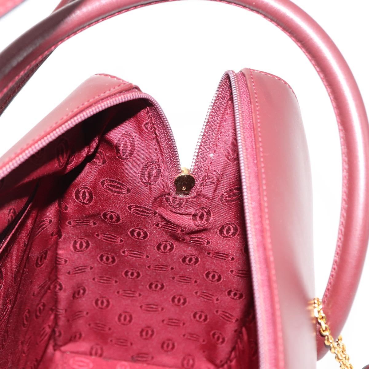 CARTIER Hand Bag Leather Bordeaux Auth ki6008